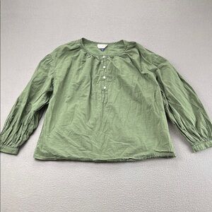 Olive Green Cotton Peasant Blouse Boho Cottagecore Top Women’s Large Minimalist